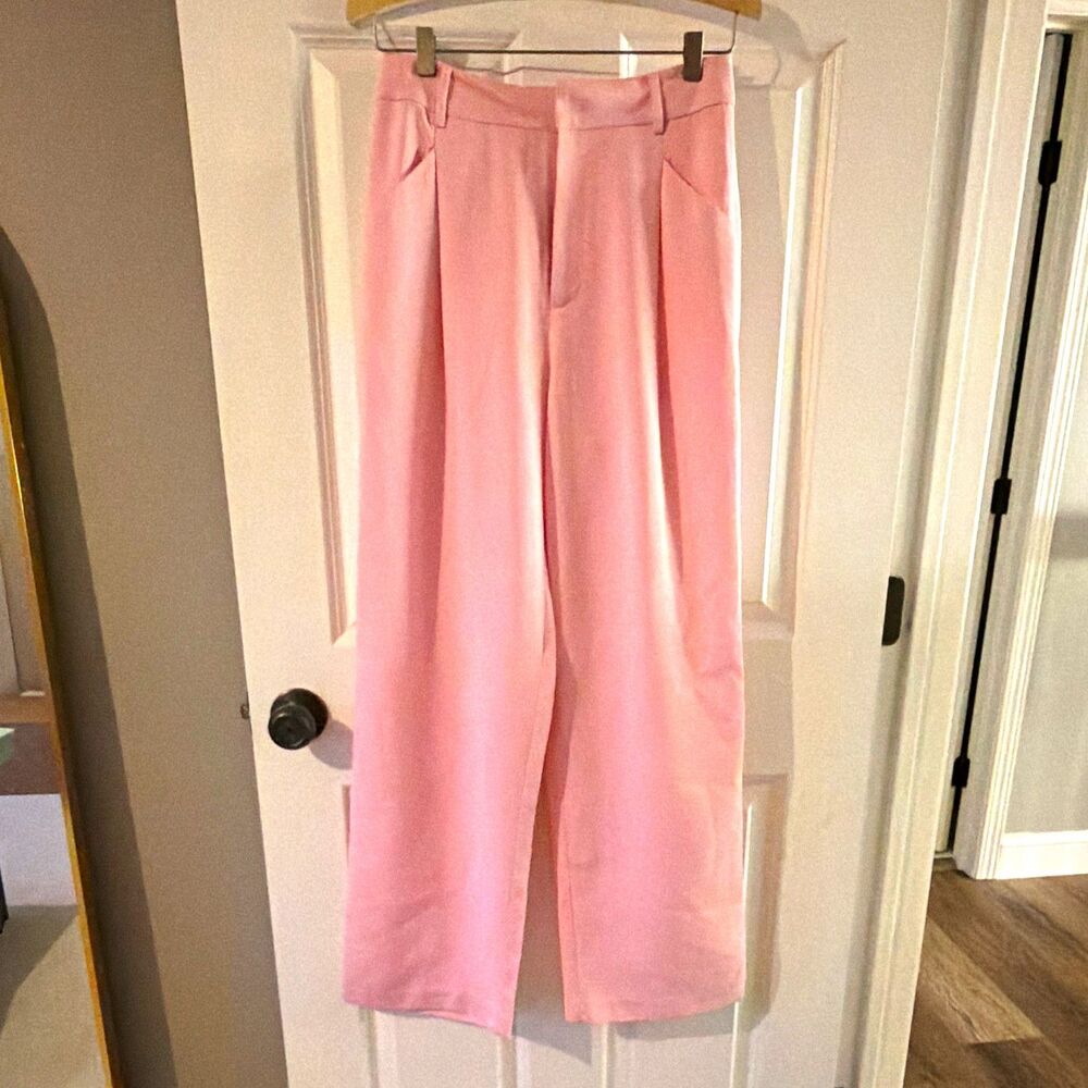 Endless Rose Light Pink High Waist Pleated Wide Leg Trousers Pants Womens Size S